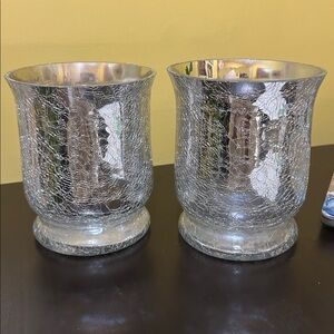 T.J.Maxx Two Silver Crackle Glass Vase or could be used for candle holder!